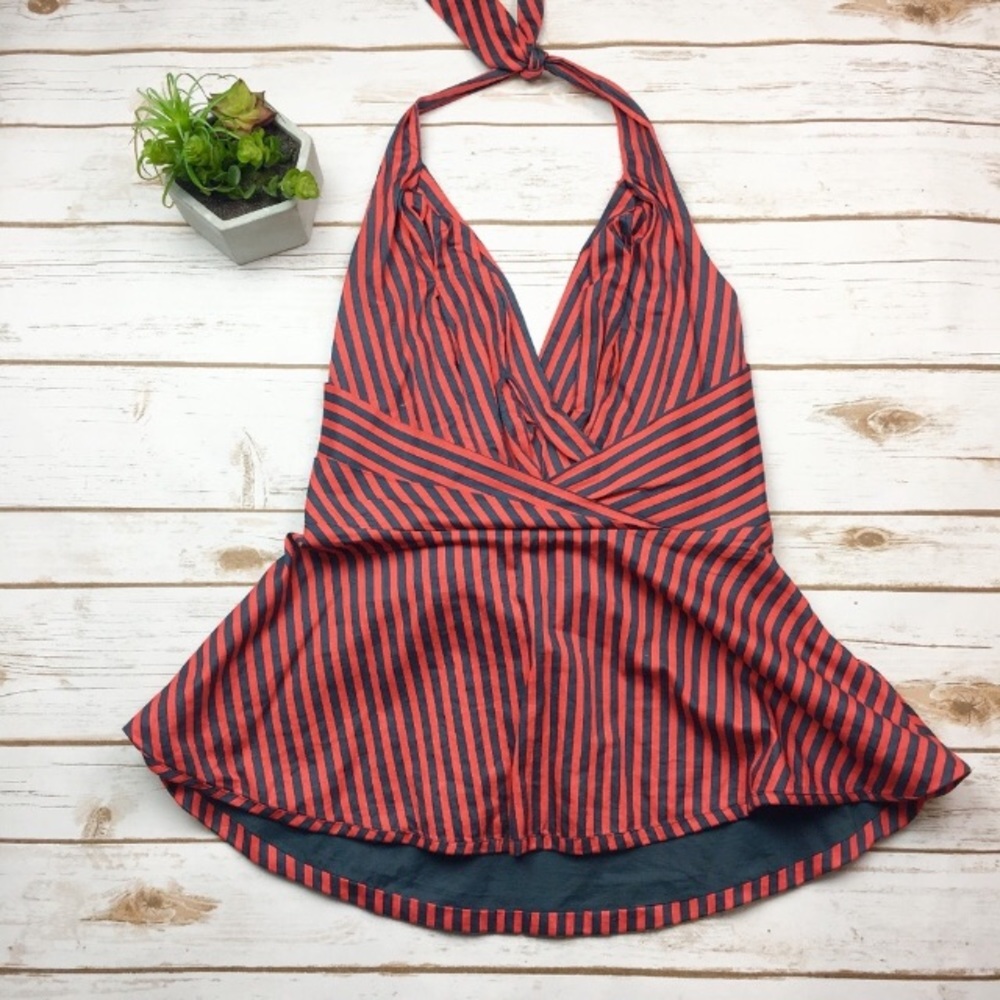 Anthropologie Halter Top Navy Red Stripe Odille